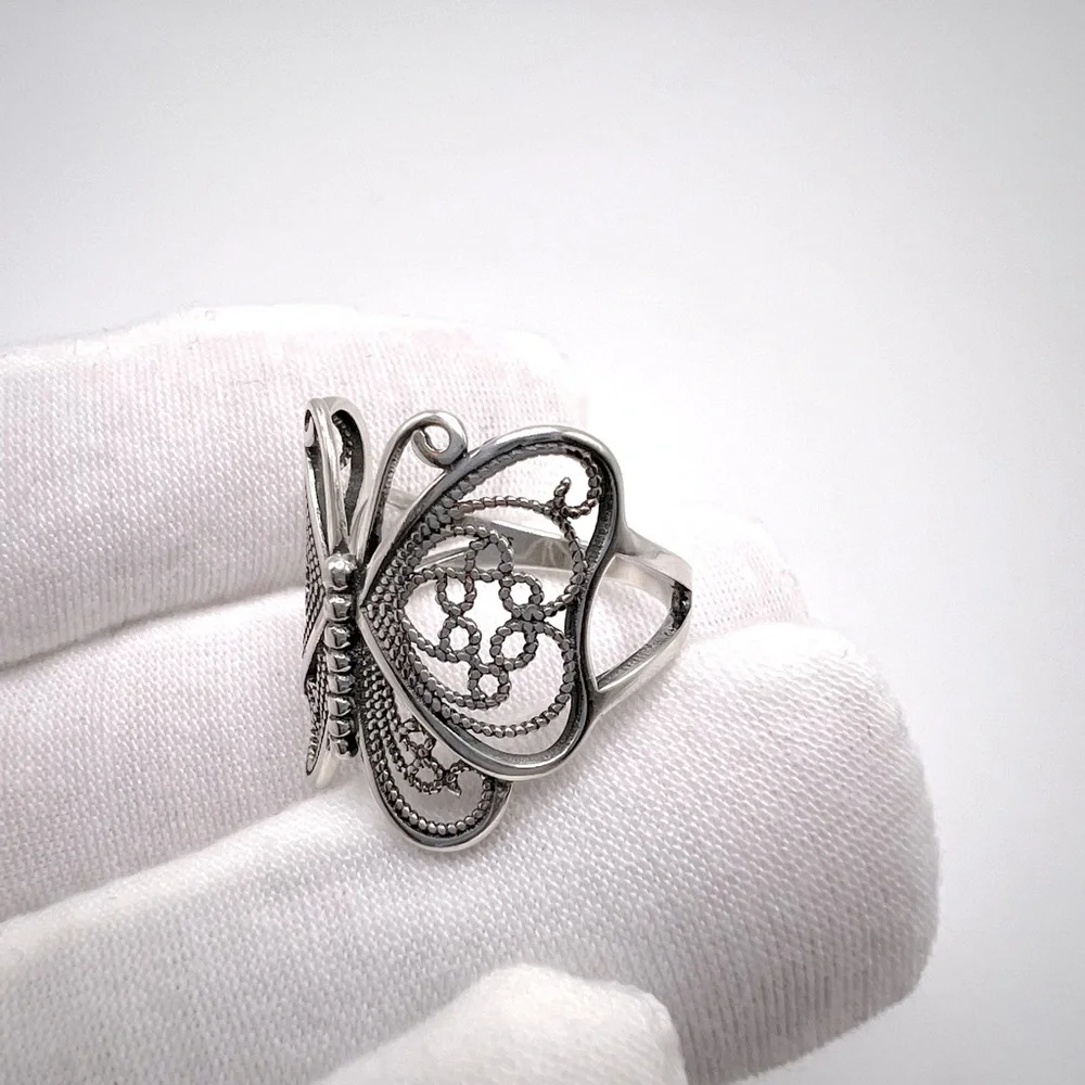.925 Sterling Silver Filigree Butterfly Ring